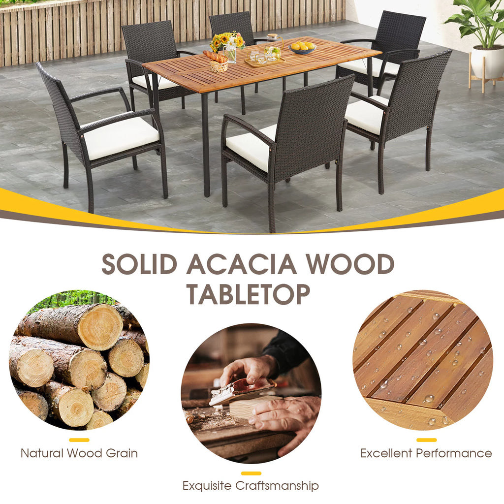 Rectangular Acacia Wood Patio Dining Table with Umbrella Hole M781