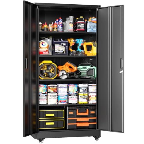Black Metal Storage Cabinet with 4 Swivel Wheels U512