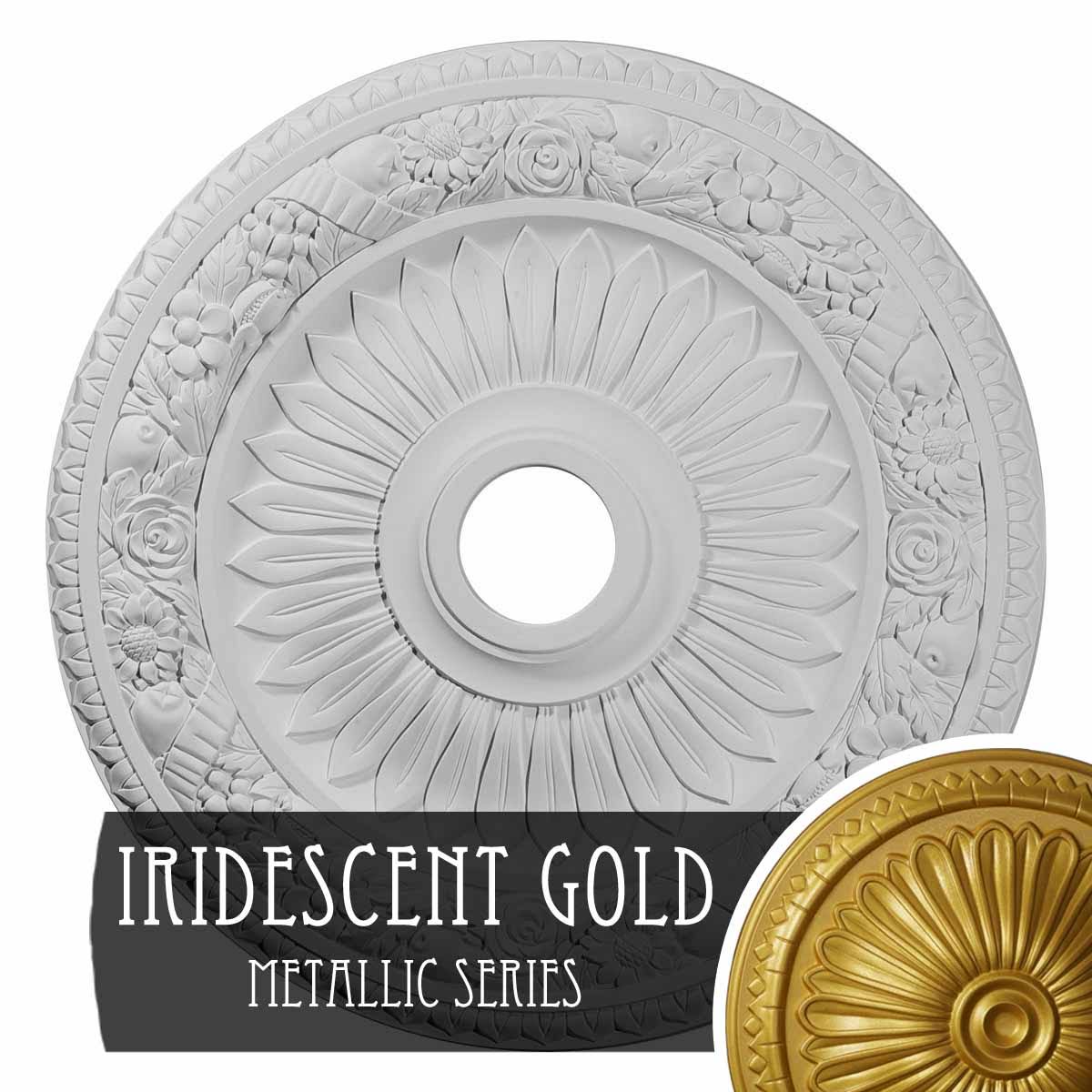 Hand-Painted Iridescent Gold Ceiling Medallion I79404