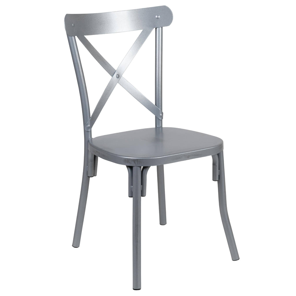 Rustic Distressed Metal Cross Back Chair (Red) V8166