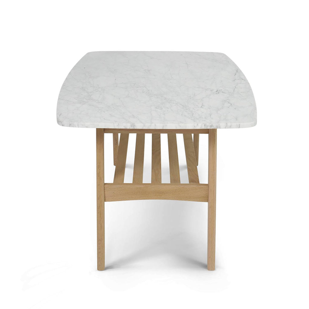 Italian Carrara White Marble Coffee Table with Oak Shelf W158093