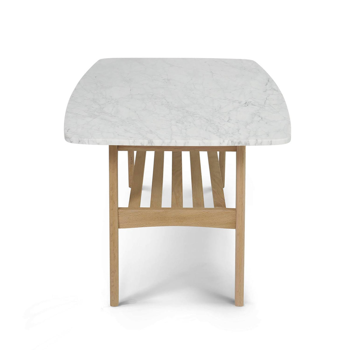 Italian Carrara White Marble Coffee Table with Oak Shelf W158093
