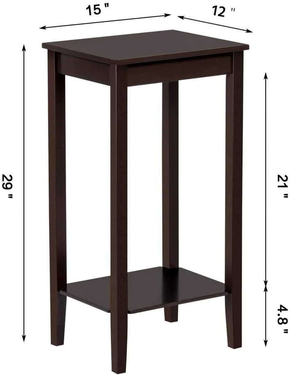 2 Tier End Table Set Of 2, Slim Side Table With Storage Shelf, Wood Finish A205