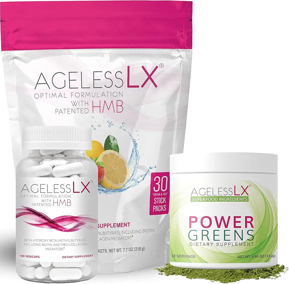 Biotin Supplement Capsules & Power Greens Powder Bundle V5321
