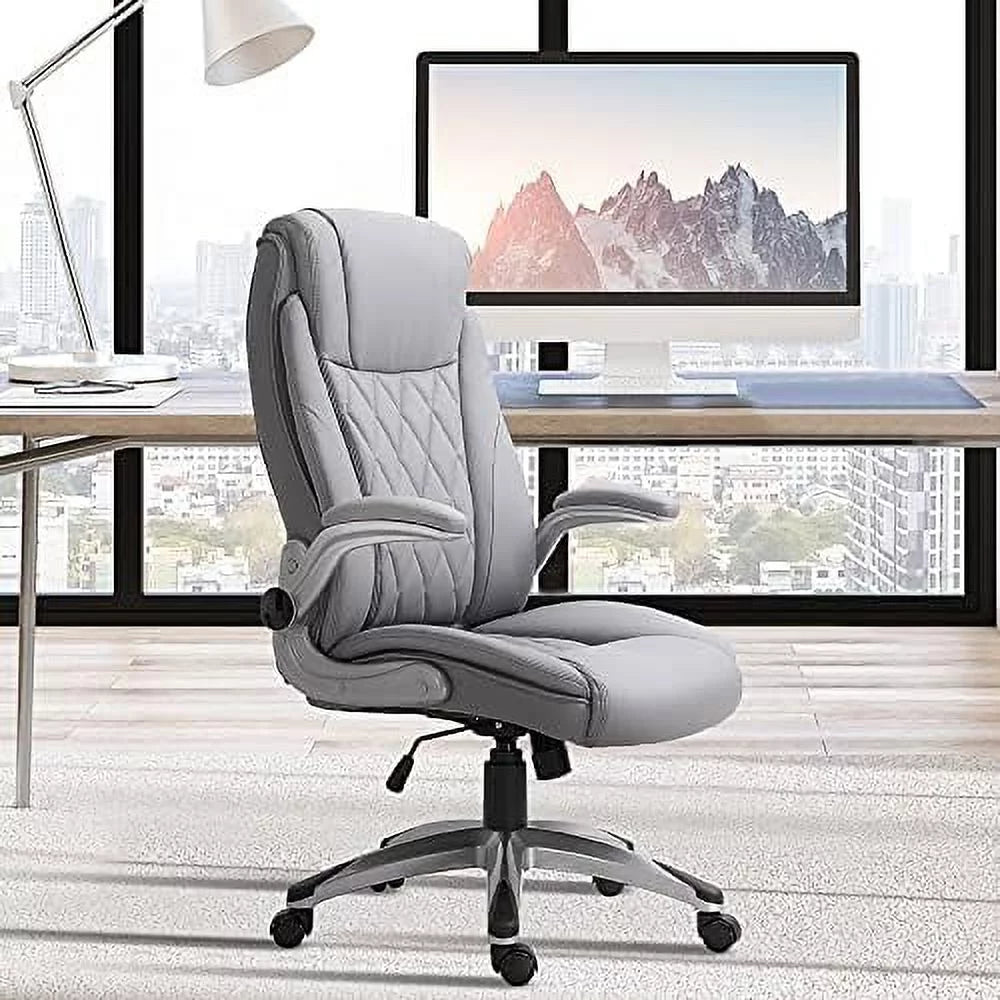 Grey Faux Leather Ergonomic Home Office Chair I78288