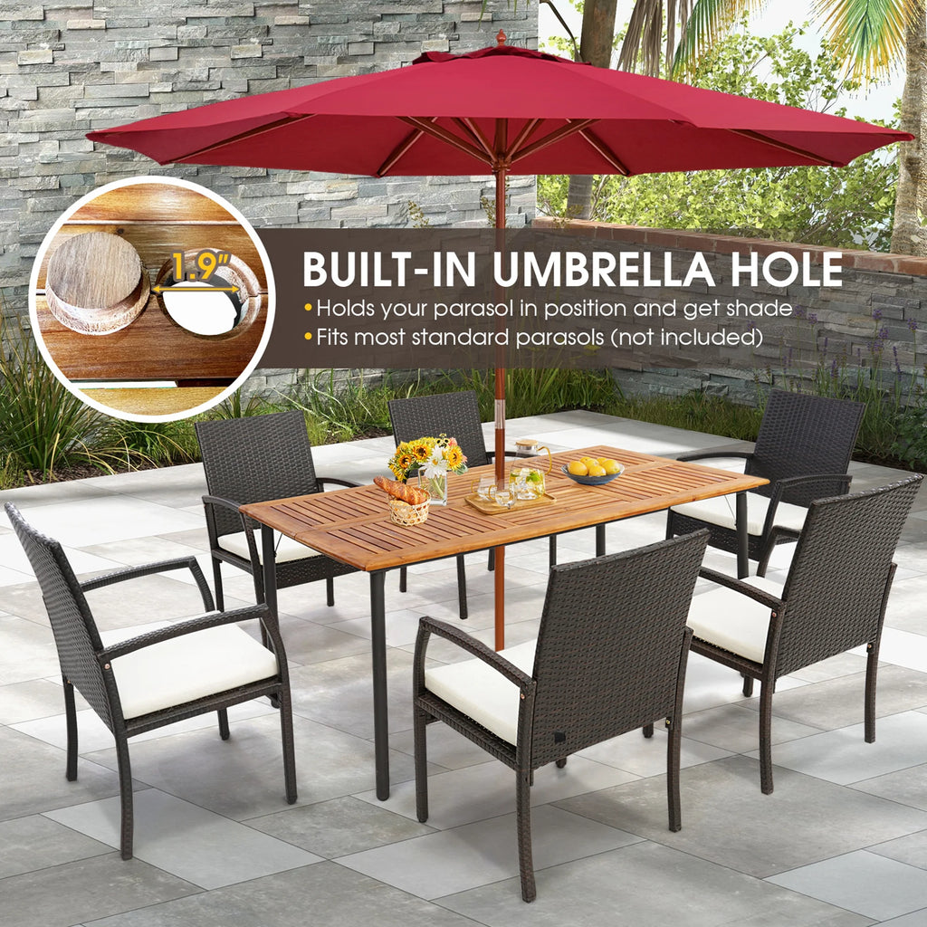 Rectangular Acacia Wood Patio Dining Table with Umbrella Hole M781