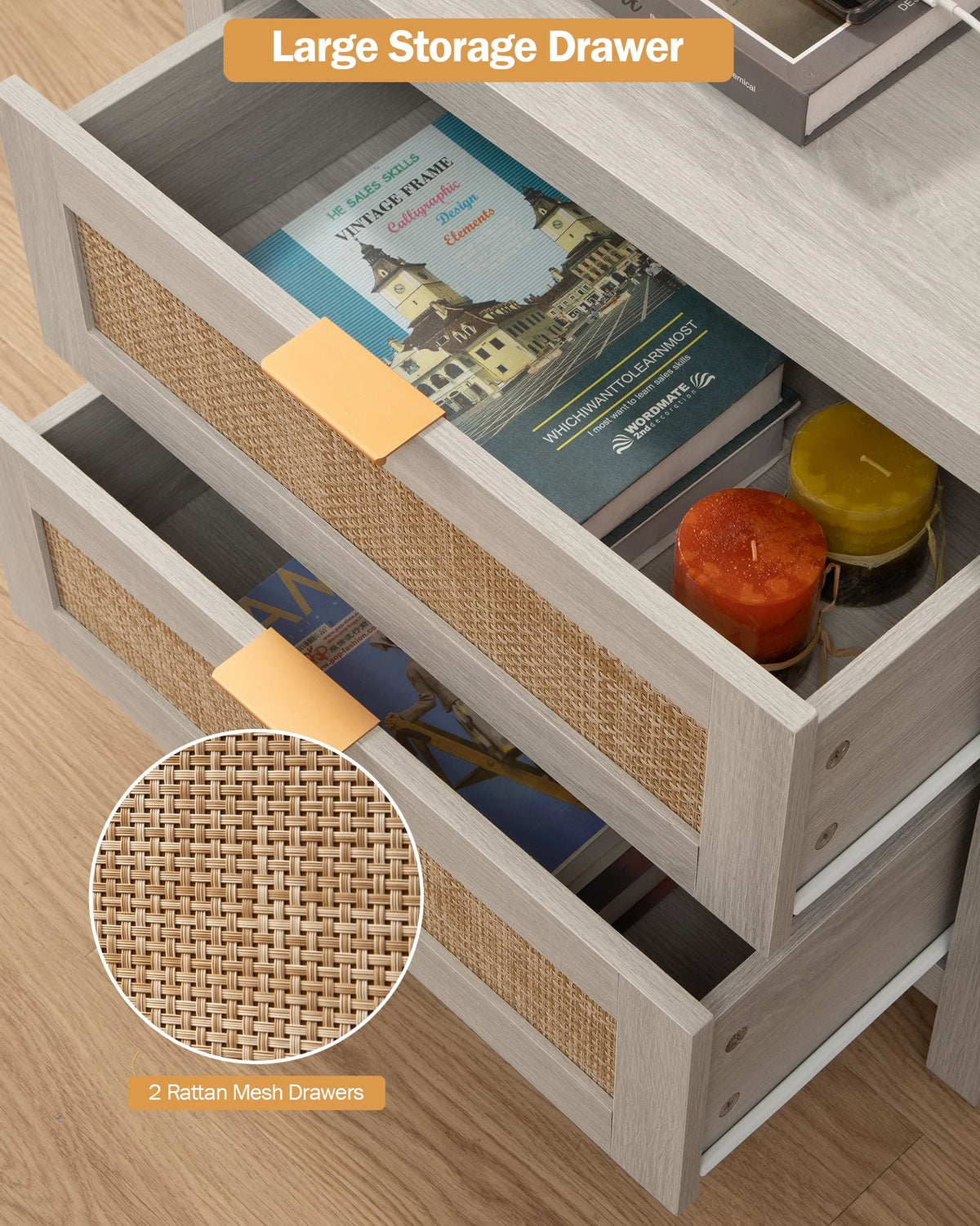 Rattan Nightstand Set of 2 with USB Type-C Charging Station I58576