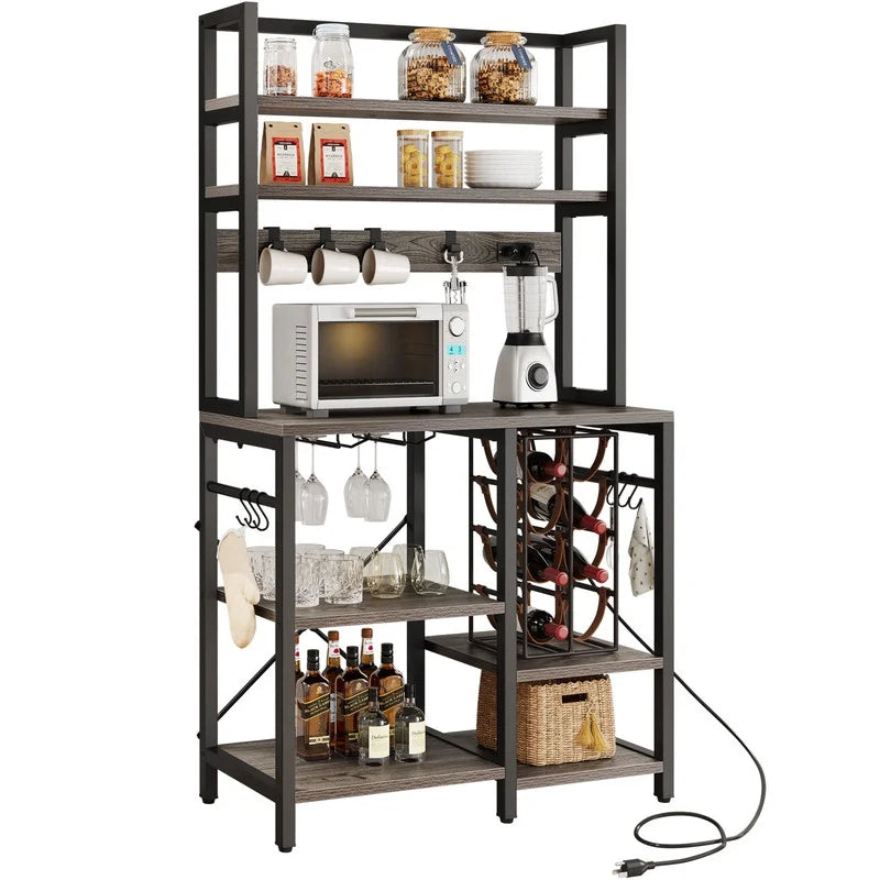 5 Tier Kitchen Bakers Rack with Power Outlet and Wine Rack H159