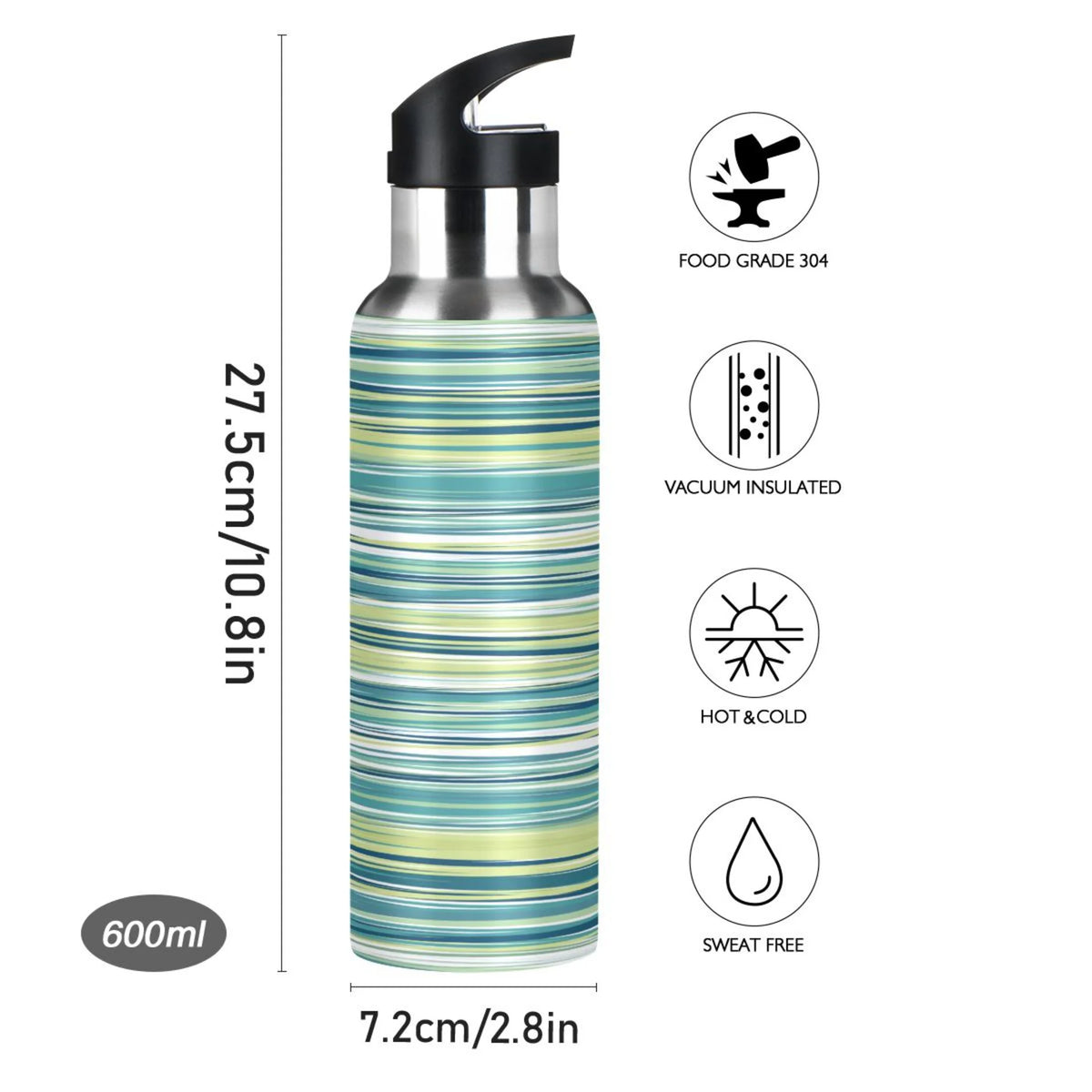 Green Stainless Steel Water Bottle with Straw Lid 20 OZ U60240