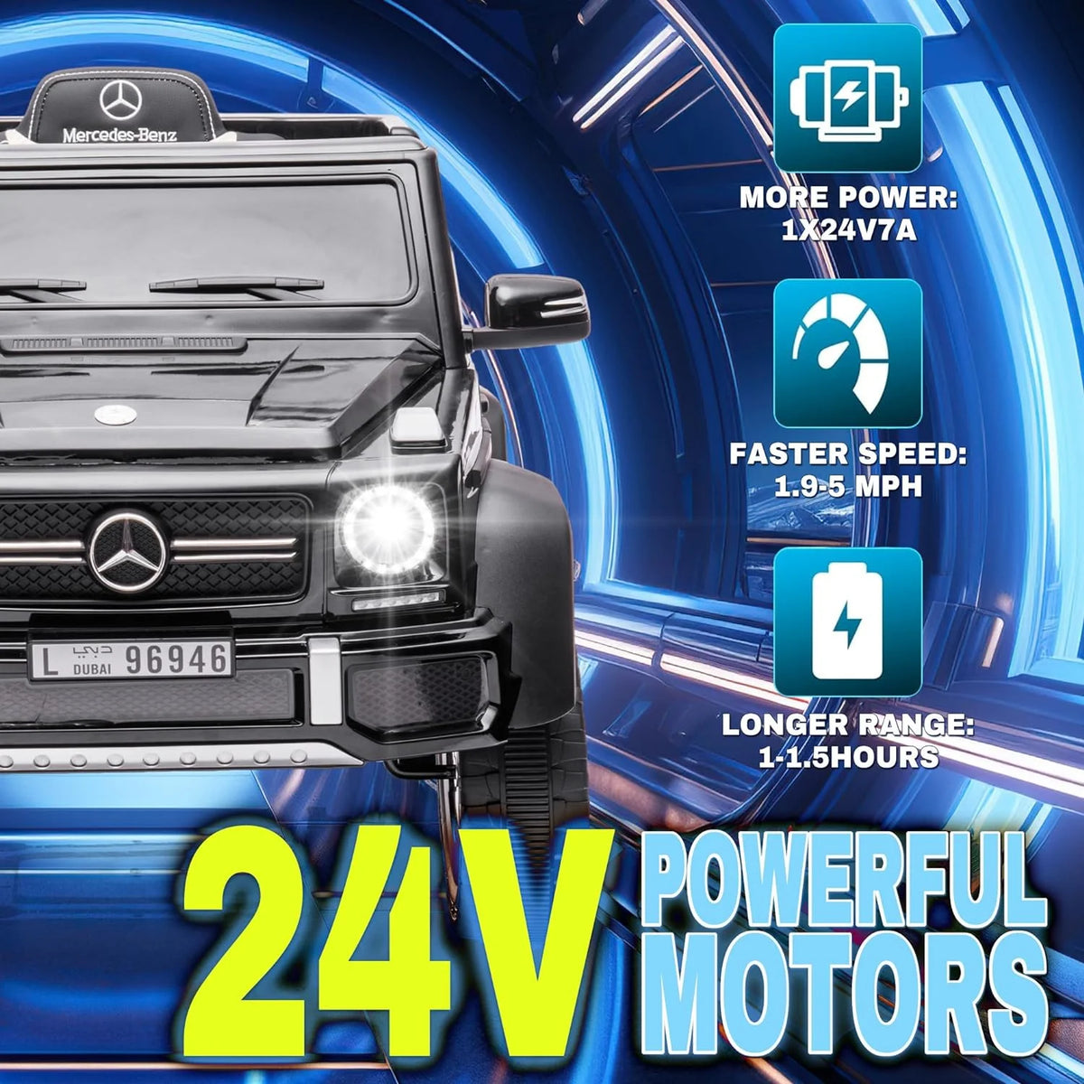 24V 6 Wheels Electric Ride on Kids Car with Remote Control Music&Lights Black B82326
