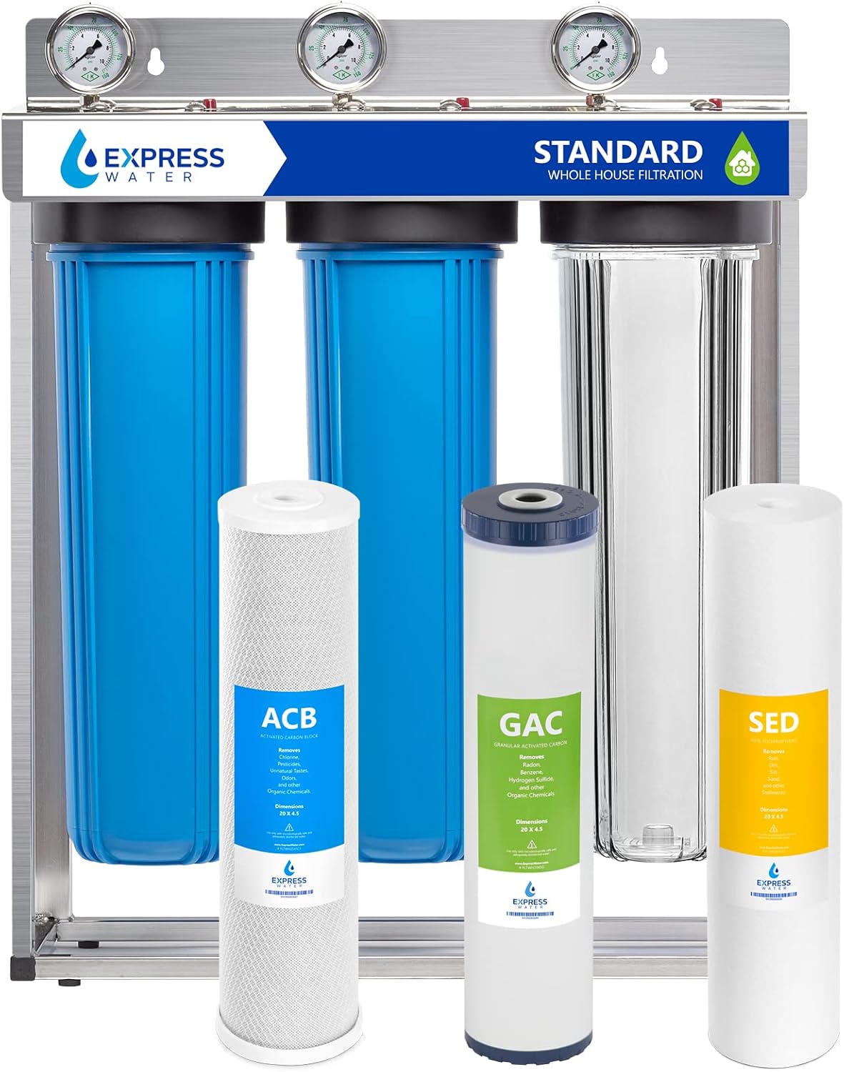 3 Stage Whole House Water Filter with Pressure Gauges M19991
