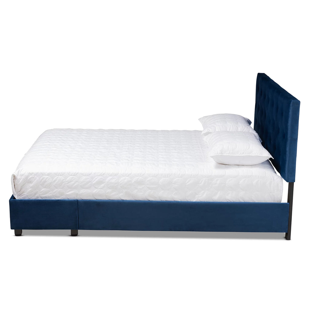 Navy Blue Velvet Upholstered 2-Drawer King Size Platform Storage Bed L2978