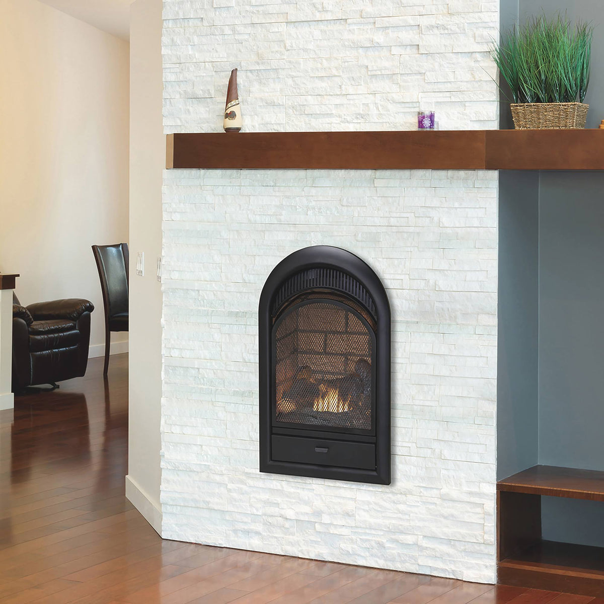 Dual Fuel Ventless Fireplace Insert, 15,000 BTU, Brick Liner S417