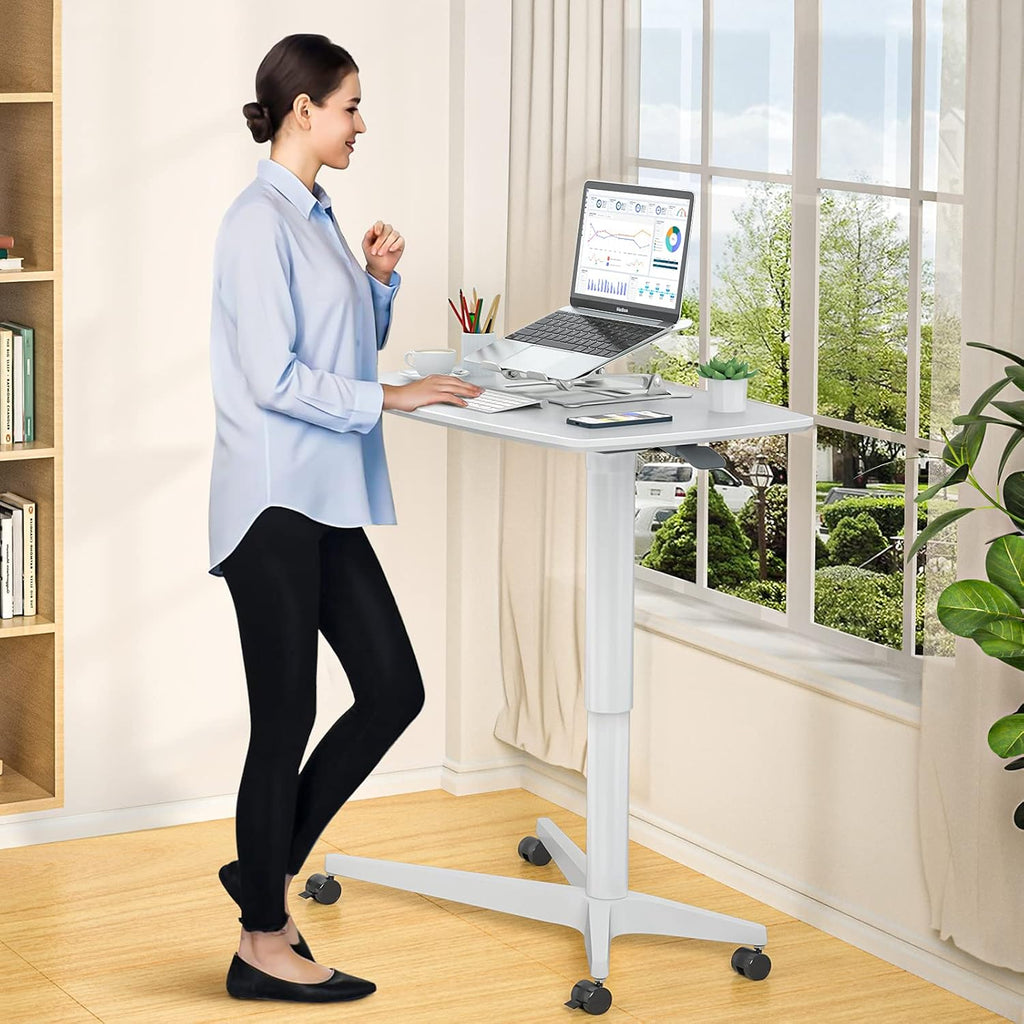 Mobile Standing Desk Height Adjustable Pneumatic Rolling Sit Stand Desk Cart Riser L33395