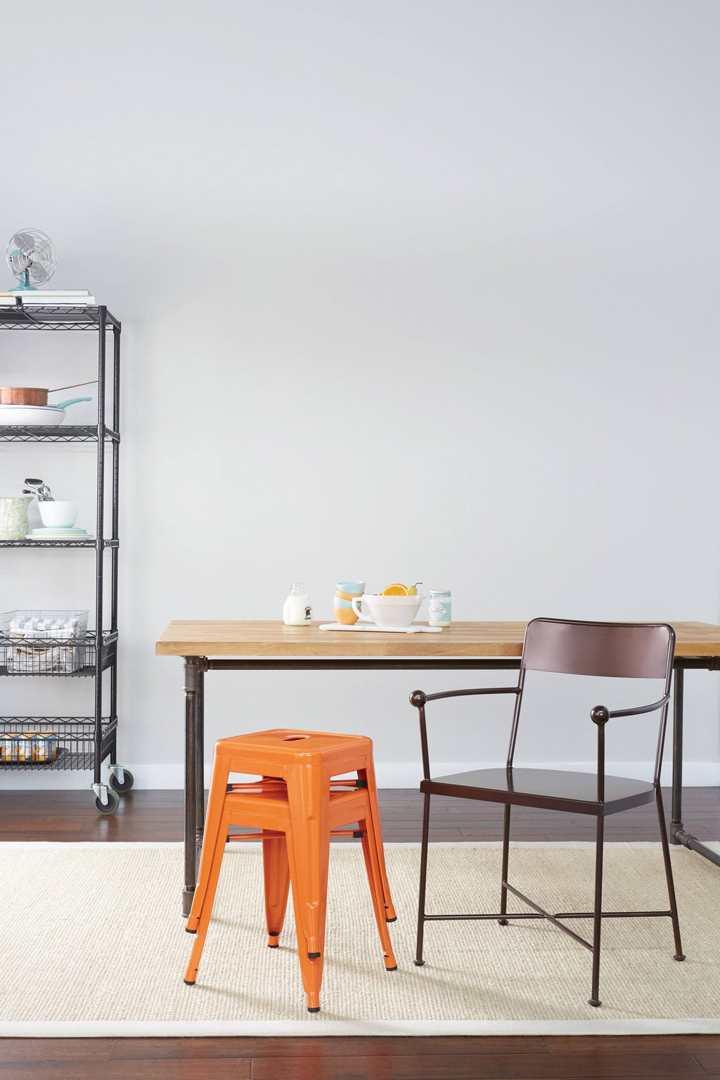 Orange Metal Backless Stool Q35832
