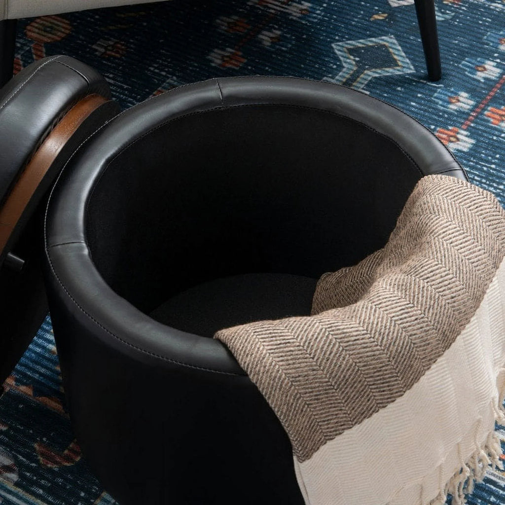 Faux Leather Round Storage Ottoman H41203