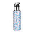 Pink and Blue Floral Insulated Stainless Steel Water Bottle with Straw Lid 20 oz D5162